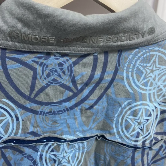 Vintage Bauhaus Gray and Blue Polo Shirt with Ornamental Motifs - Picture 6 of 7